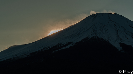 富士の稜線に落ちた日