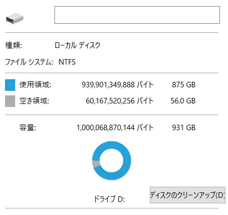 ５６ＧＢの空き領域