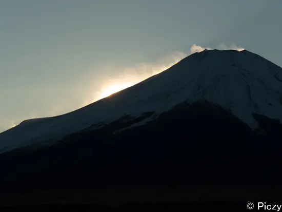 加工前の逆光の富士山の写真